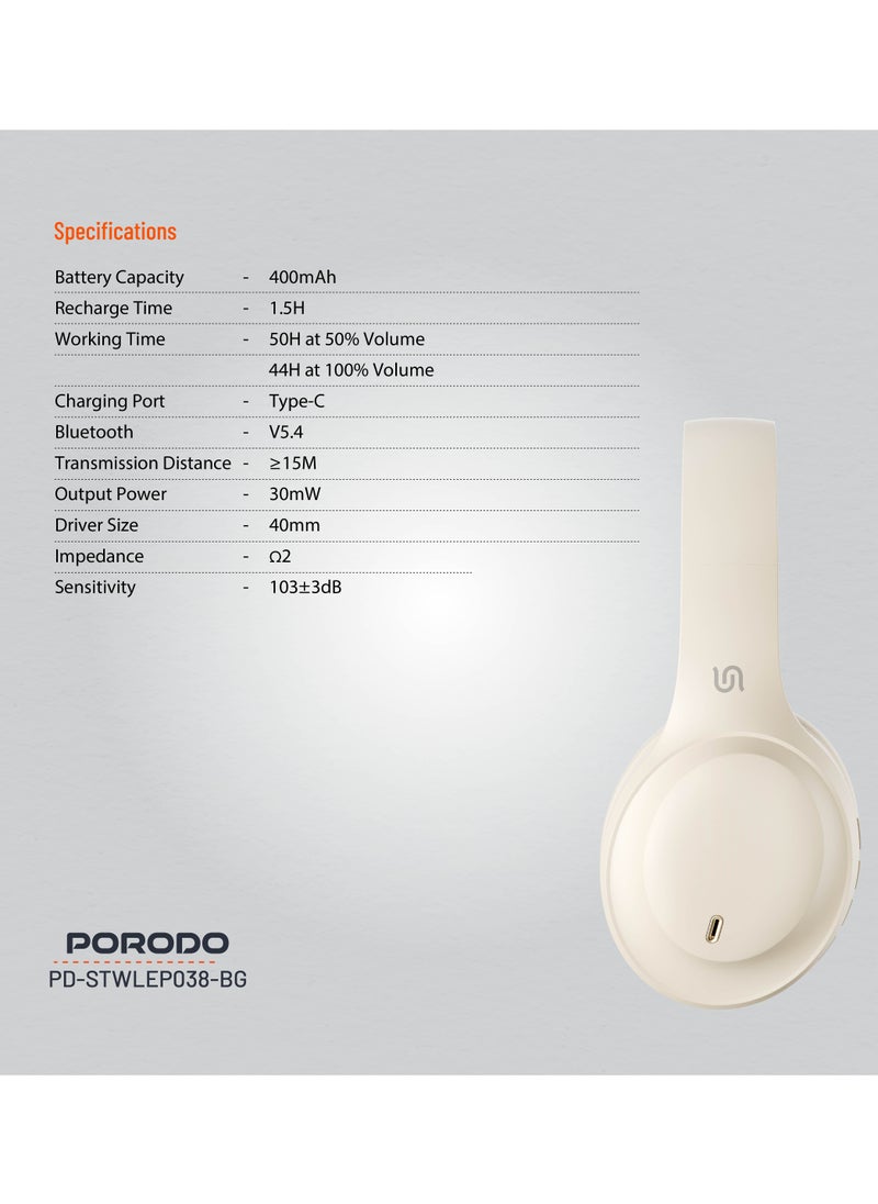 Primo Wireless Headphone with ENC & Low-Latency / Gaming Mode / Powerful Bass / Crisp Treble - Beige