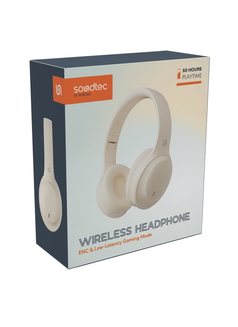 Primo Wireless Headphone with ENC & Low-Latency / Gaming Mode / Powerful Bass / Crisp Treble - Beige