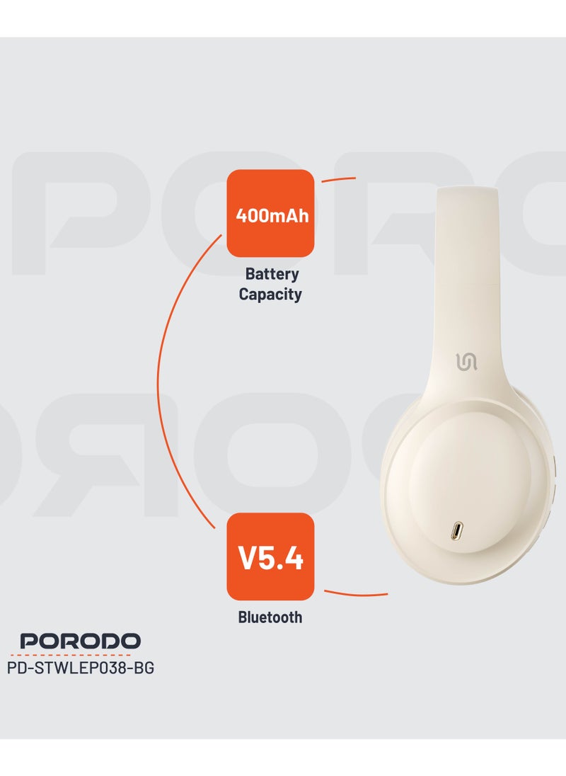 Primo Wireless Headphone with ENC & Low-Latency / Gaming Mode / Powerful Bass / Crisp Treble - Beige