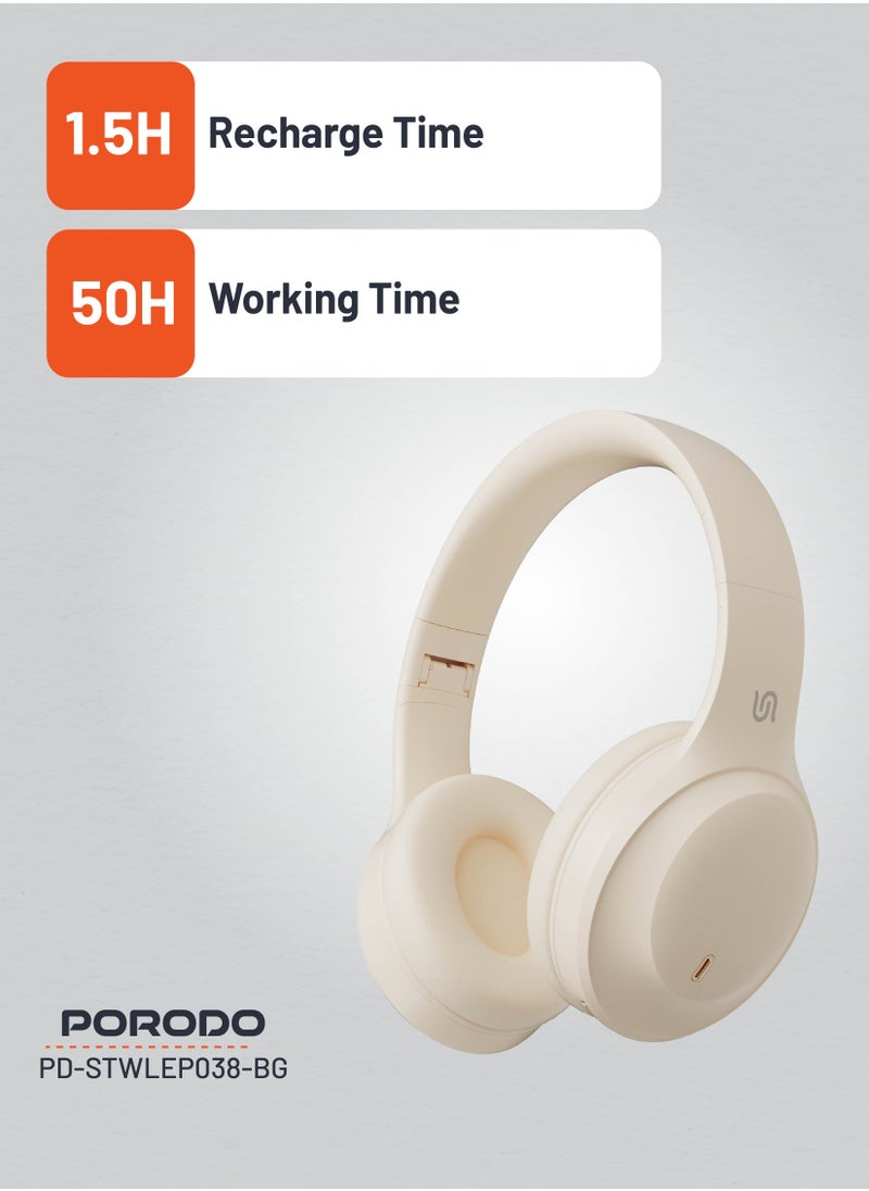 Primo Wireless Headphone with ENC & Low-Latency / Gaming Mode / Powerful Bass / Crisp Treble - Beige