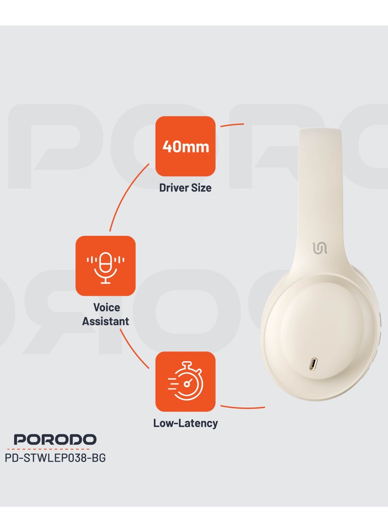 Primo Wireless Headphone with ENC & Low-Latency / Gaming Mode / Powerful Bass / Crisp Treble - Beige