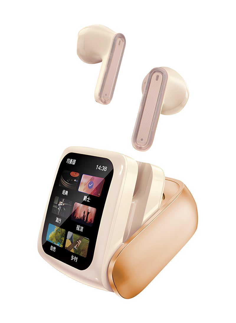 Smart Display Earbuds / 10 Meters Working Distance / Environmental Noise Cancellation / Touch Display - Beige