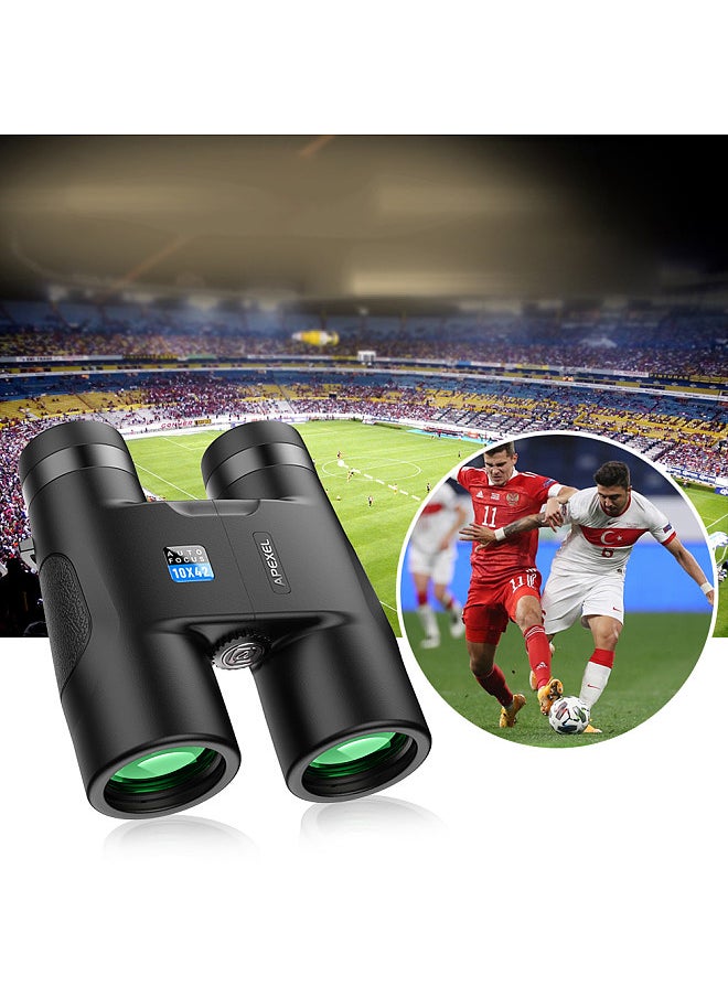 Portable Handheld Auto-Focus Binoculars 10X 42mm Objective Lens Binoculars Eye Distance Adjustable Telescopes Suitable for Ball Game Field Animal Competition Observation for Adults Kids