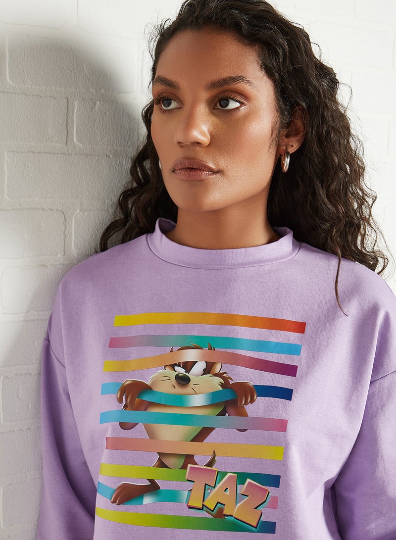 Graphic Print Cropped Sweatshirt Lila