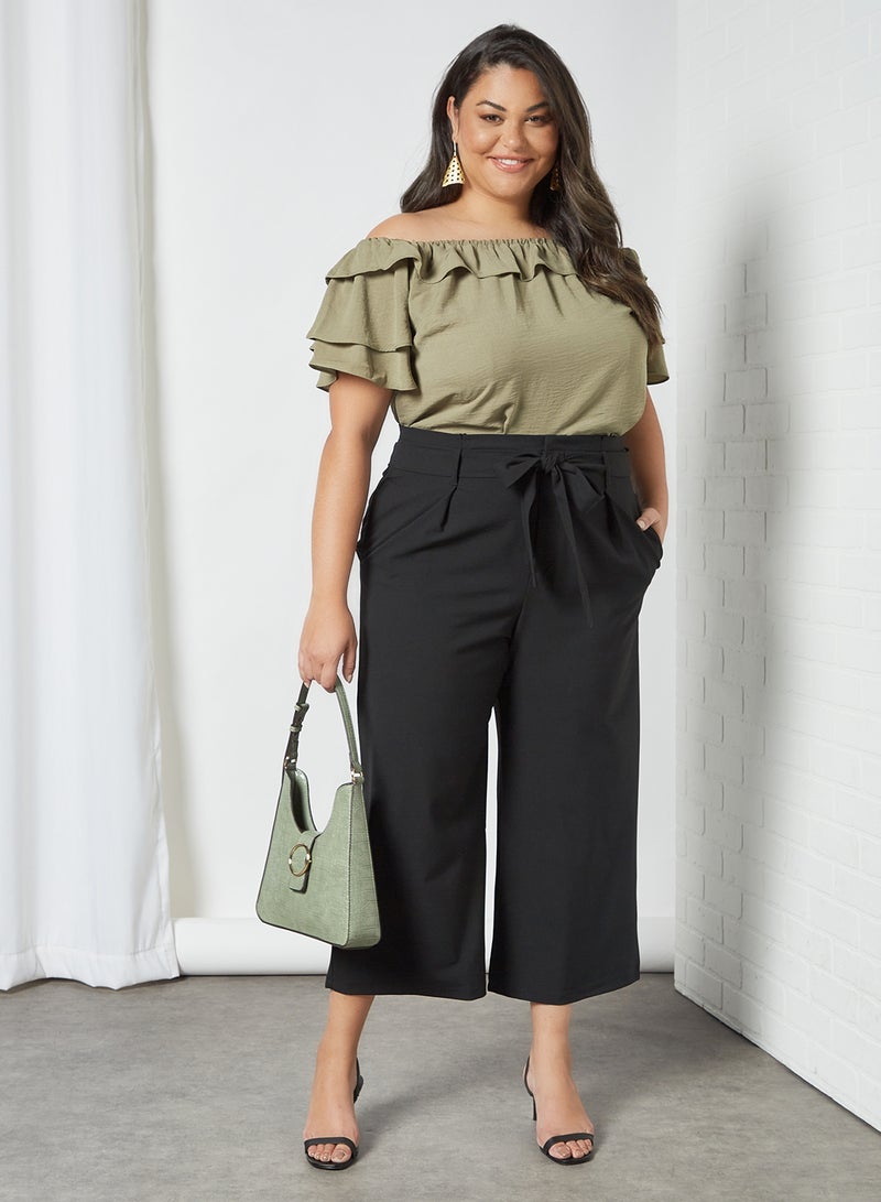 Curve Tie-Waist Culottes Black