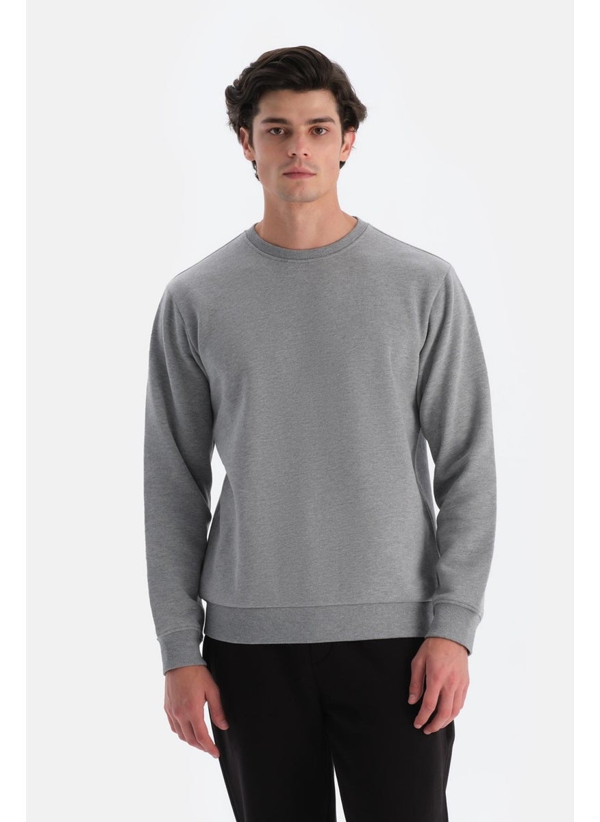 Grey Melange Men's Sweatshirt with Ribbed Inside