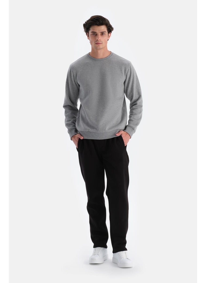 Grey Melange Men's Sweatshirt with Ribbed Inside