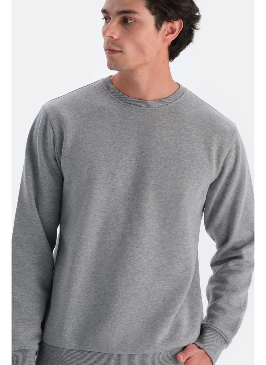 Grey Melange Men's Sweatshirt with Ribbed Inside