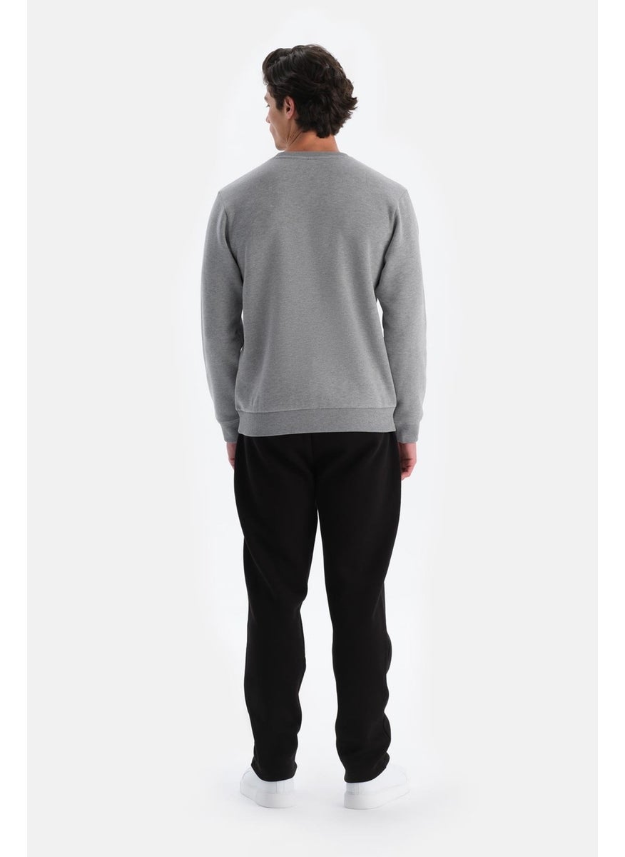 Grey Melange Men's Sweatshirt with Ribbed Inside