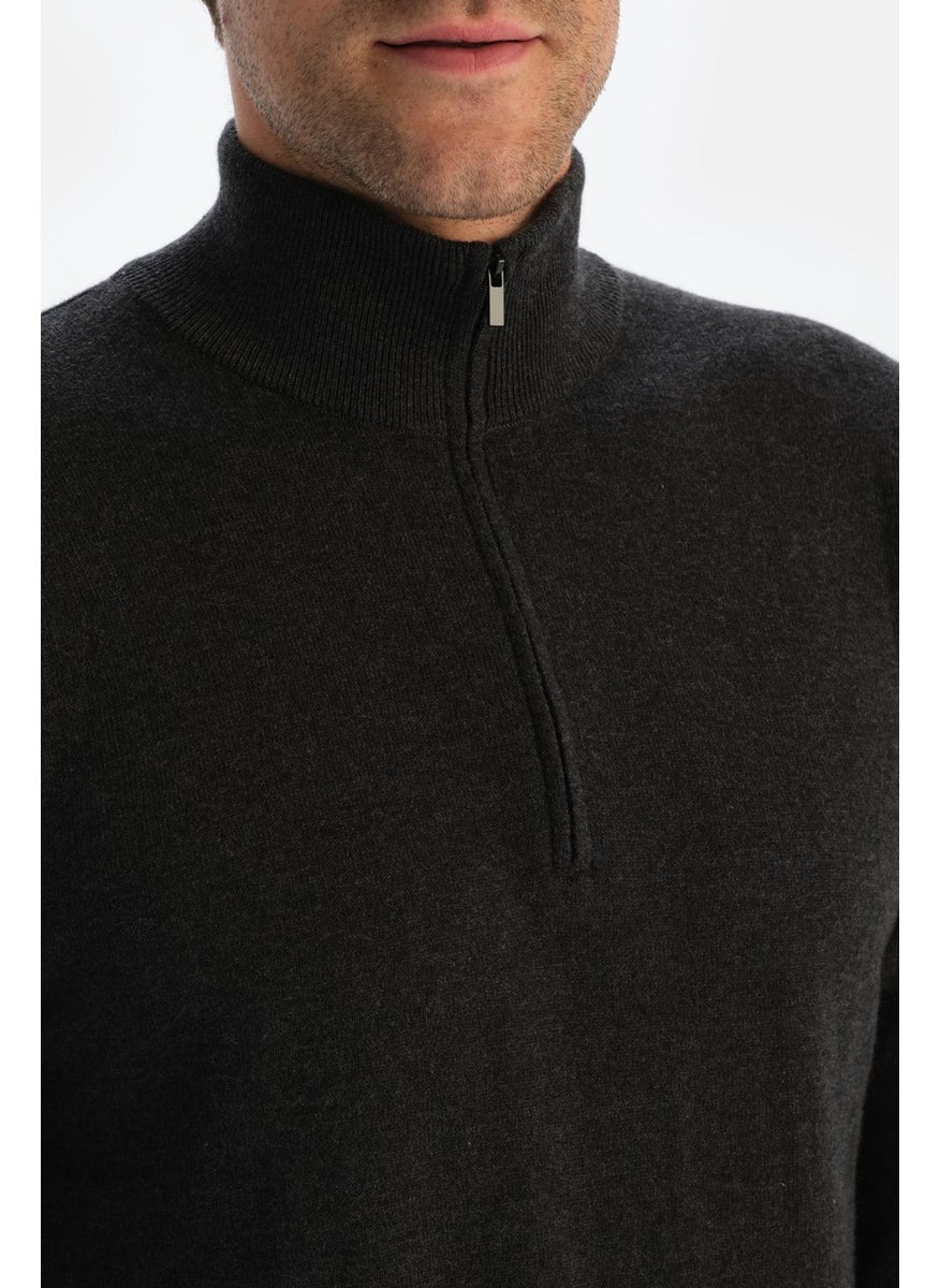 Anthracite Men's Cashmere Blend Zipper Collar Sweater