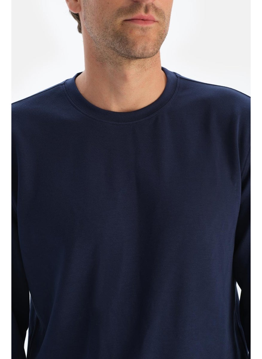 Navy Blue Men's Modal Bis Collar Sweatshirt