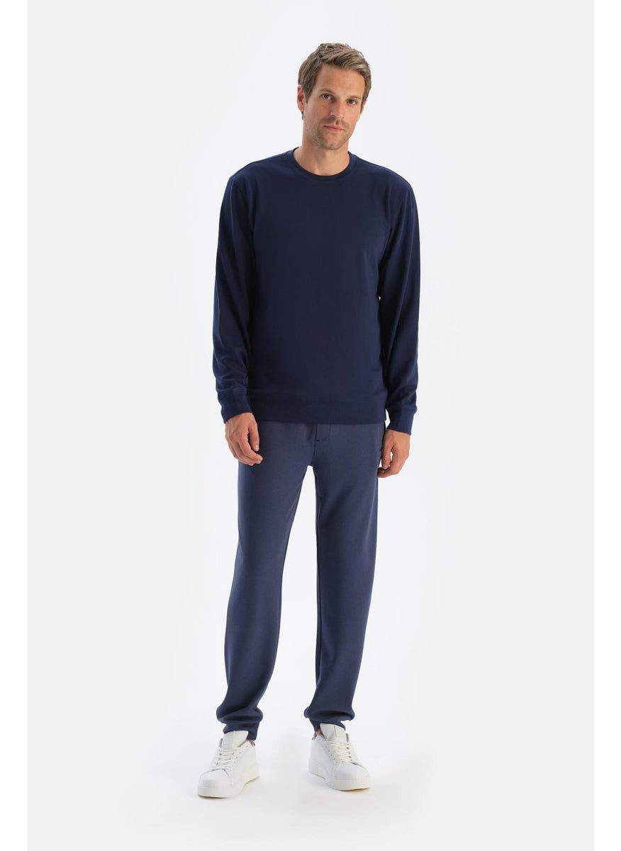 Navy Blue Men's Modal Bis Collar Sweatshirt