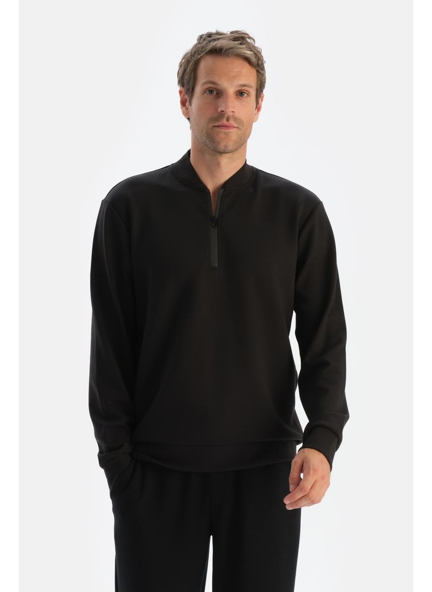 Black Men's Modal Half Zip Sweatshirt