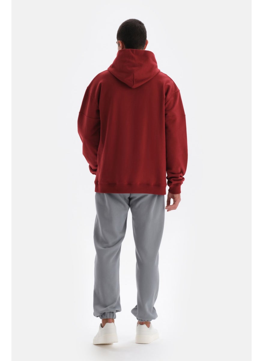 Claret Red Pocket Detailed Hooded Sweatshirt