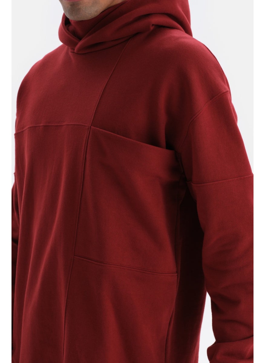 Claret Red Pocket Detailed Hooded Sweatshirt