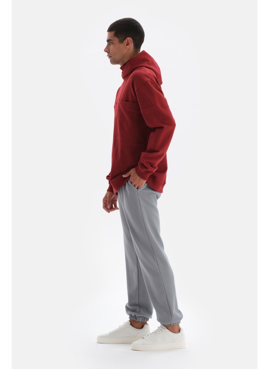 Claret Red Pocket Detailed Hooded Sweatshirt