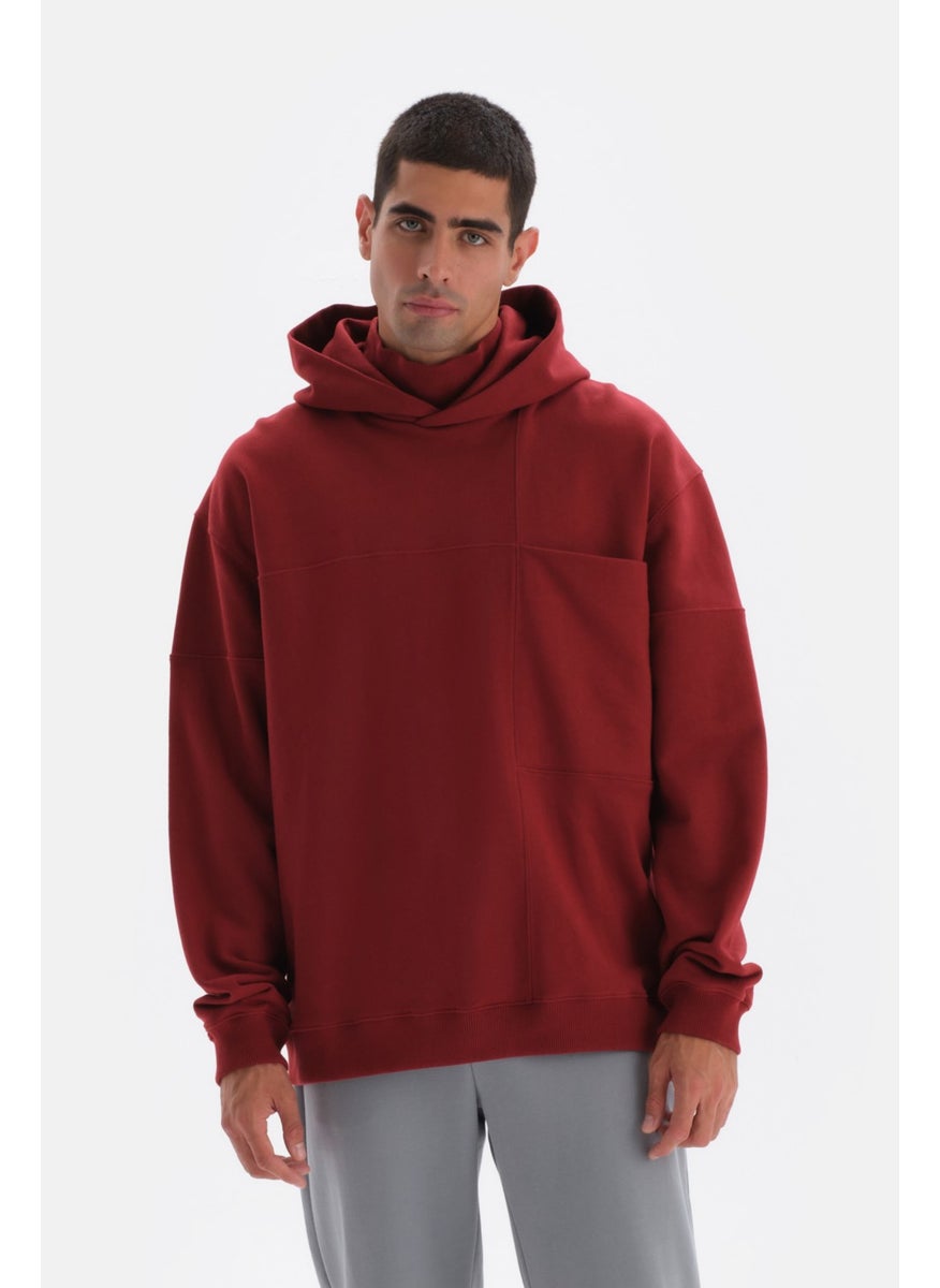 Claret Red Pocket Detailed Hooded Sweatshirt