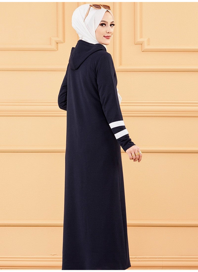 Garnished Abaya - Navy Blue -