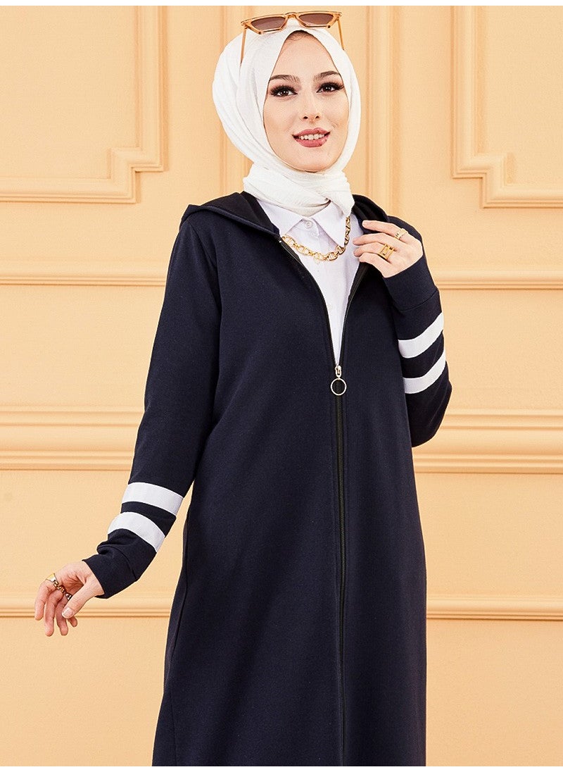 Garnished Abaya - Navy Blue -