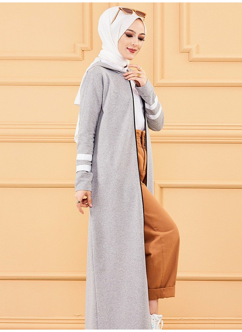 Garnished Abaya - Gray -