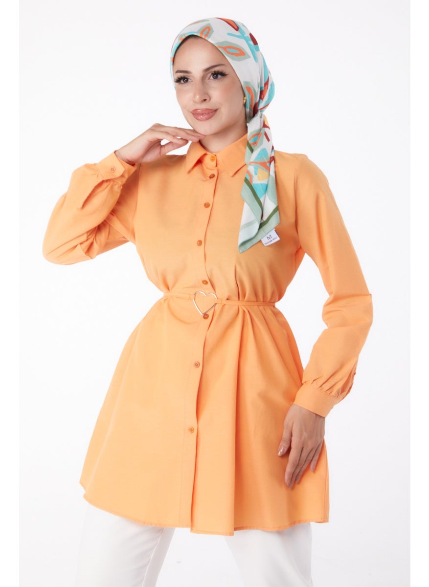 Plain Shirt Collar Women's Orange Tunic - 13280