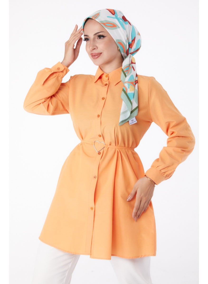 Plain Shirt Collar Women's Orange Tunic - 13280