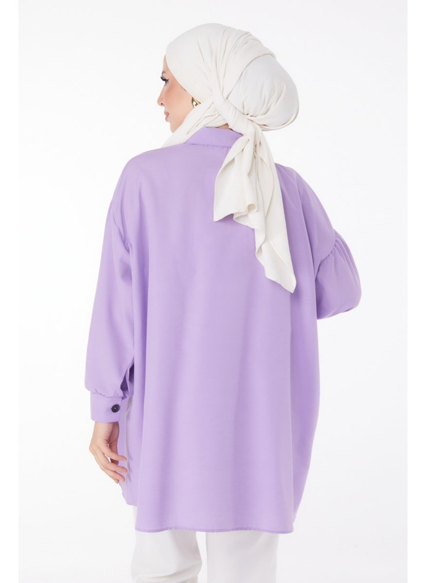 Plain Shirt Collar Women's Lilac Tunic - 13022