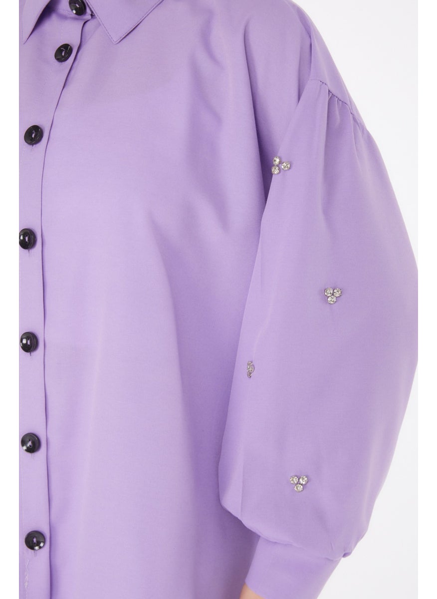 Plain Shirt Collar Women's Lilac Tunic - 13022