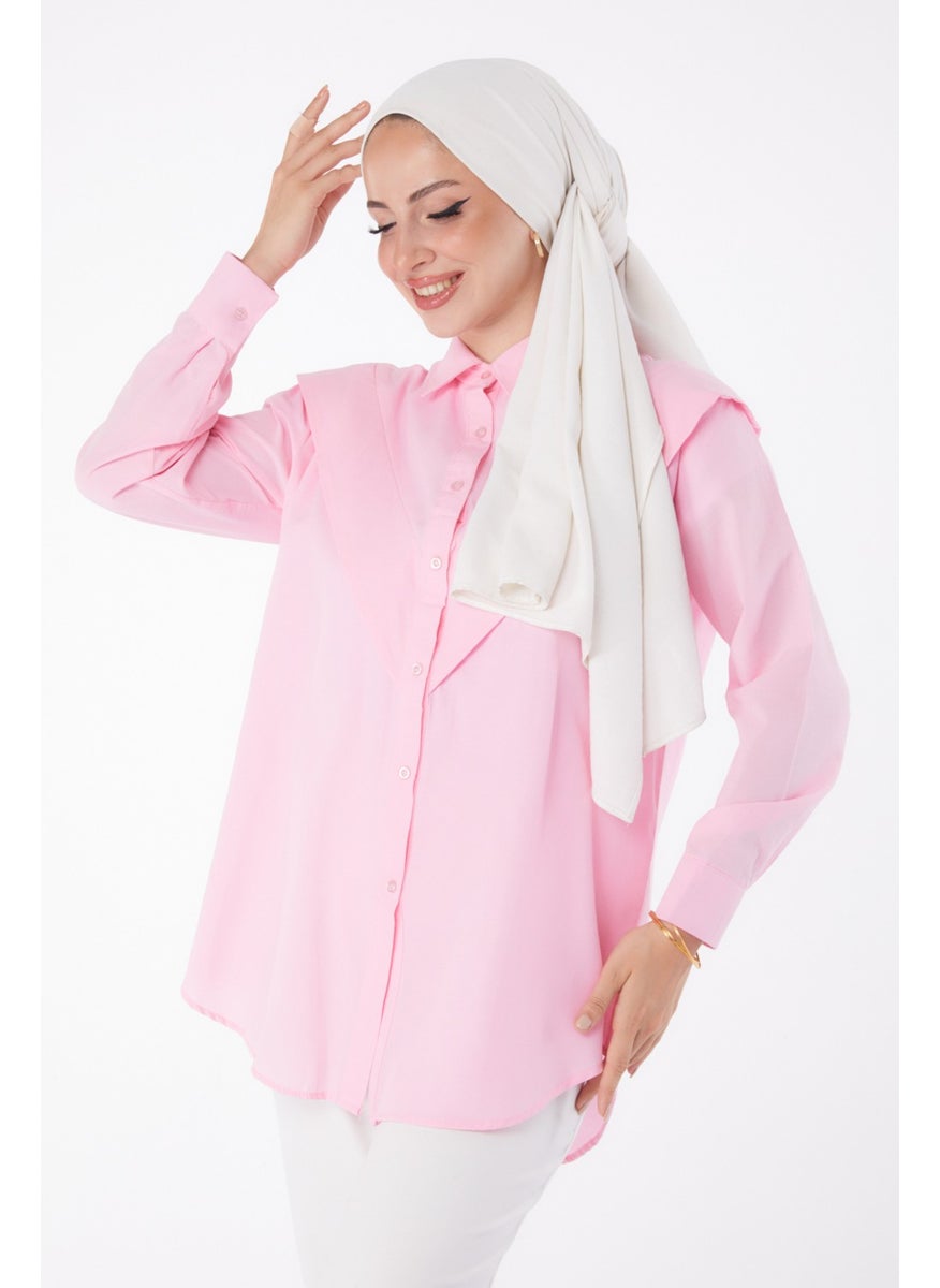 Plain Shirt Collar Women's Pink Shirt - 25081