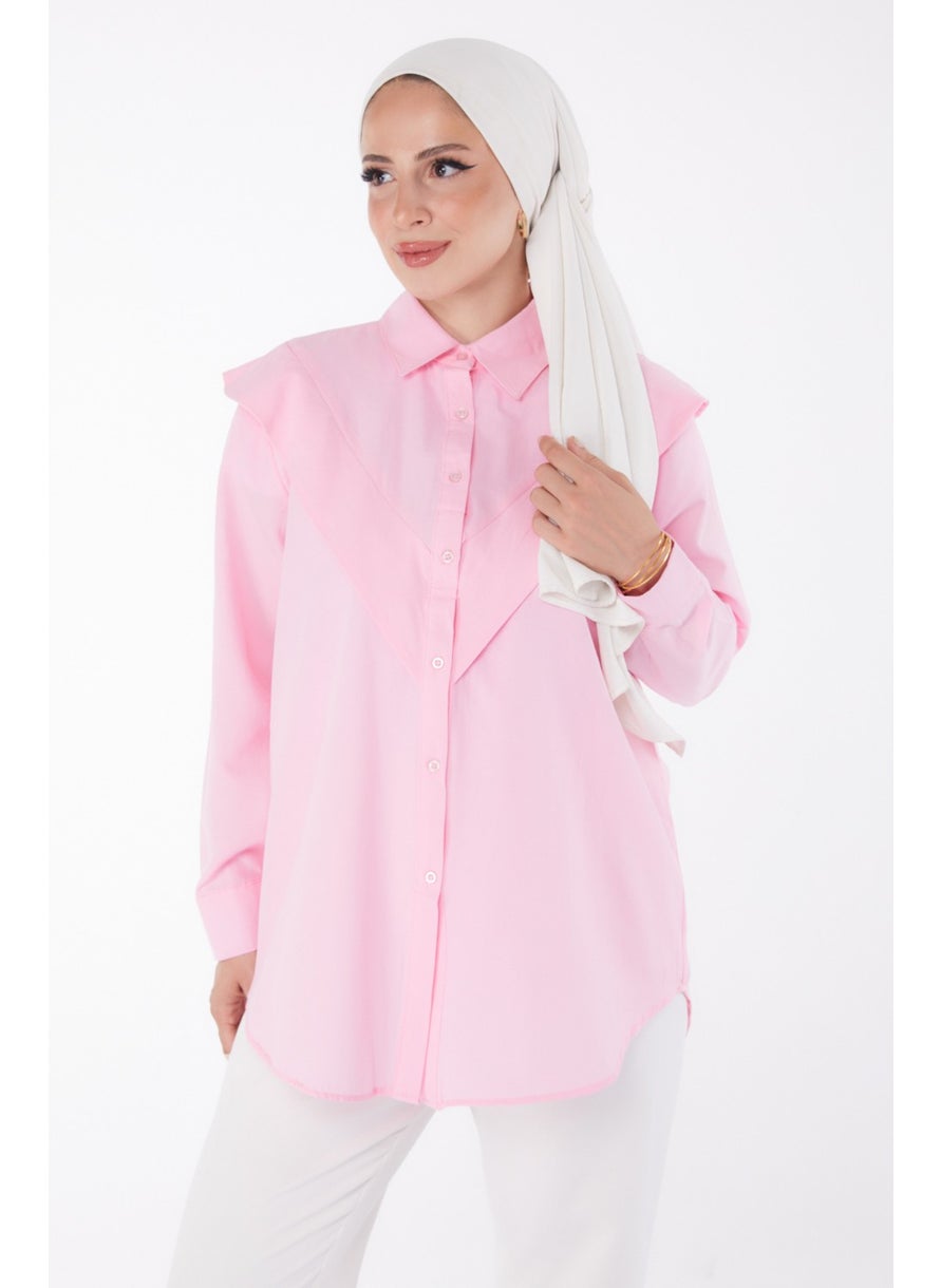 Plain Shirt Collar Women's Pink Shirt - 25081