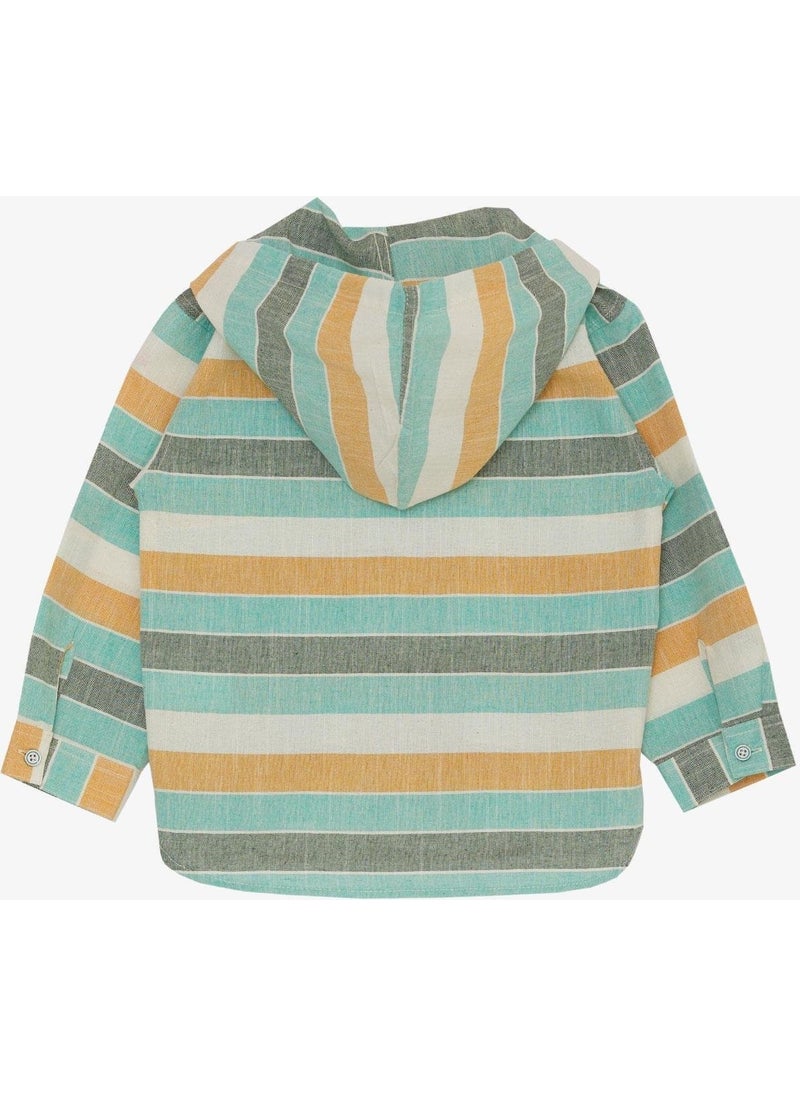 Boy's Shirt with Hooded Zipper Pocket, Age 1.5-5, Water Green