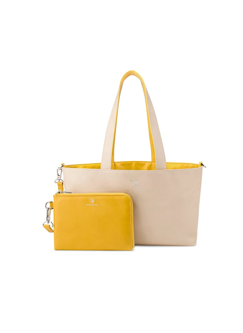 Palindrome Reversible Tote Bag Made From 15 Recycled Plastic Bottles (Yellow-Beige)