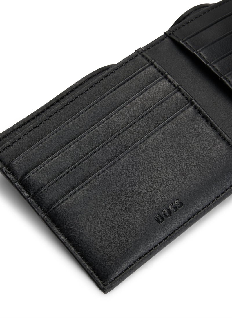 Faux-leather wallet with signature stripe and polished hardware