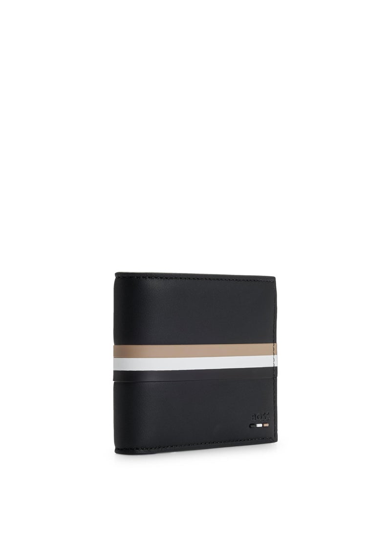 Faux-leather wallet with signature stripe and polished hardware