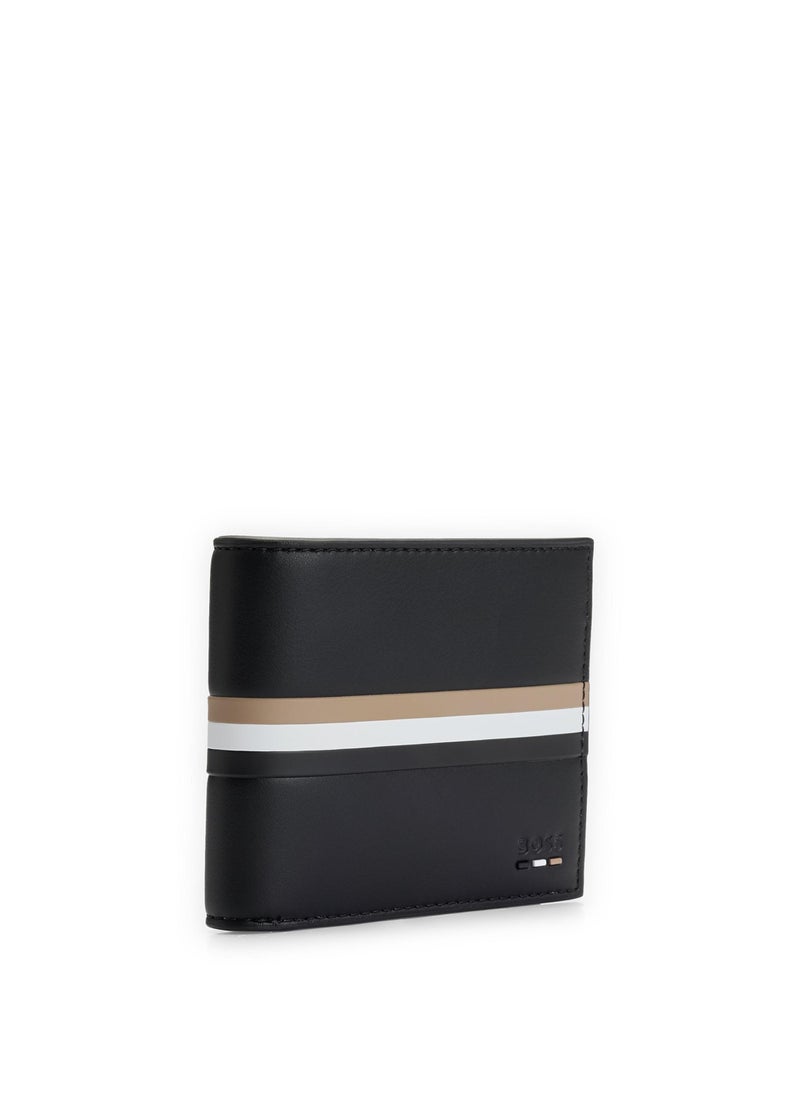 Faux-leather wallet with signature stripe