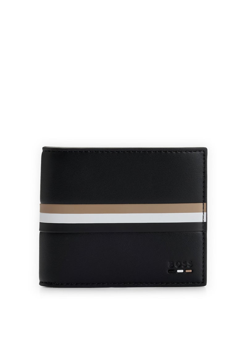 Faux-leather wallet with signature stripe