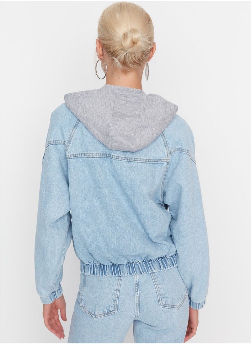 Knitted Hooded Denim Jacket