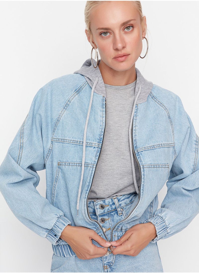 Knitted Hooded Denim Jacket