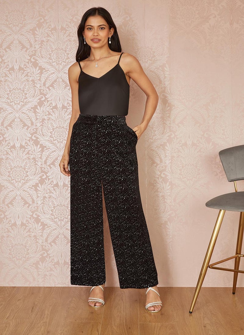 Foil Sparkle Printed Wide Leg Trouser