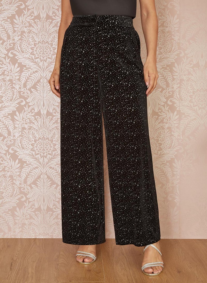 Foil Sparkle Printed Wide Leg Trouser