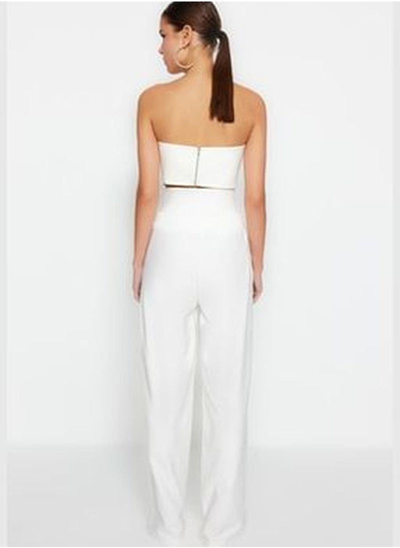 Ecru Trousers with Waist Detail