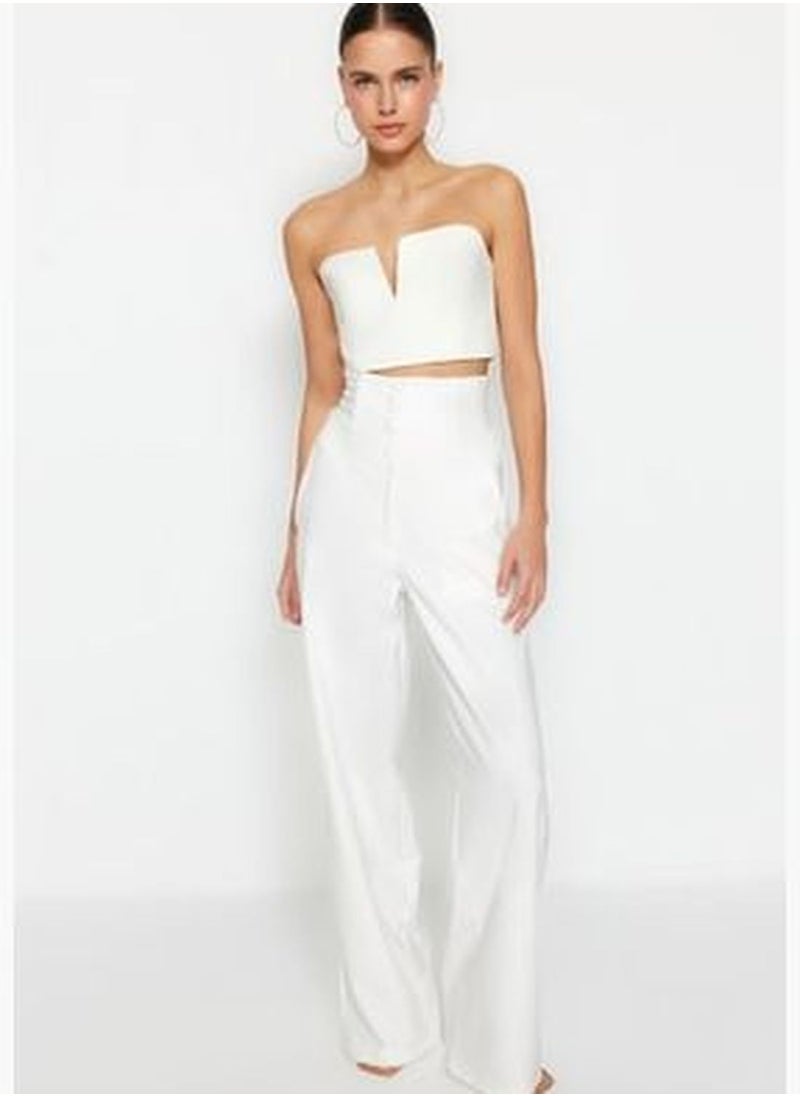 Ecru Trousers with Waist Detail