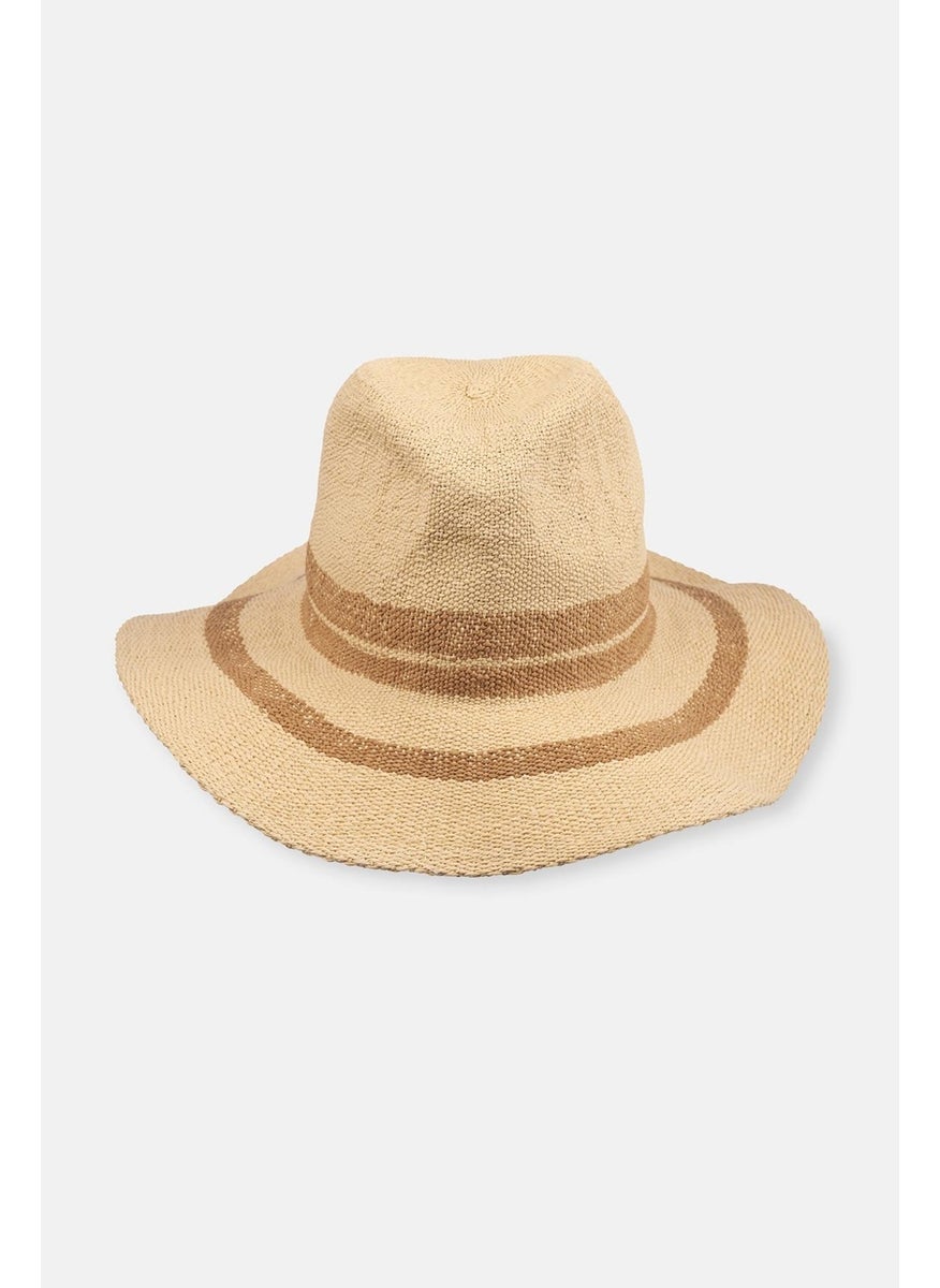 Ecru Stripe Patterned Straw Hat