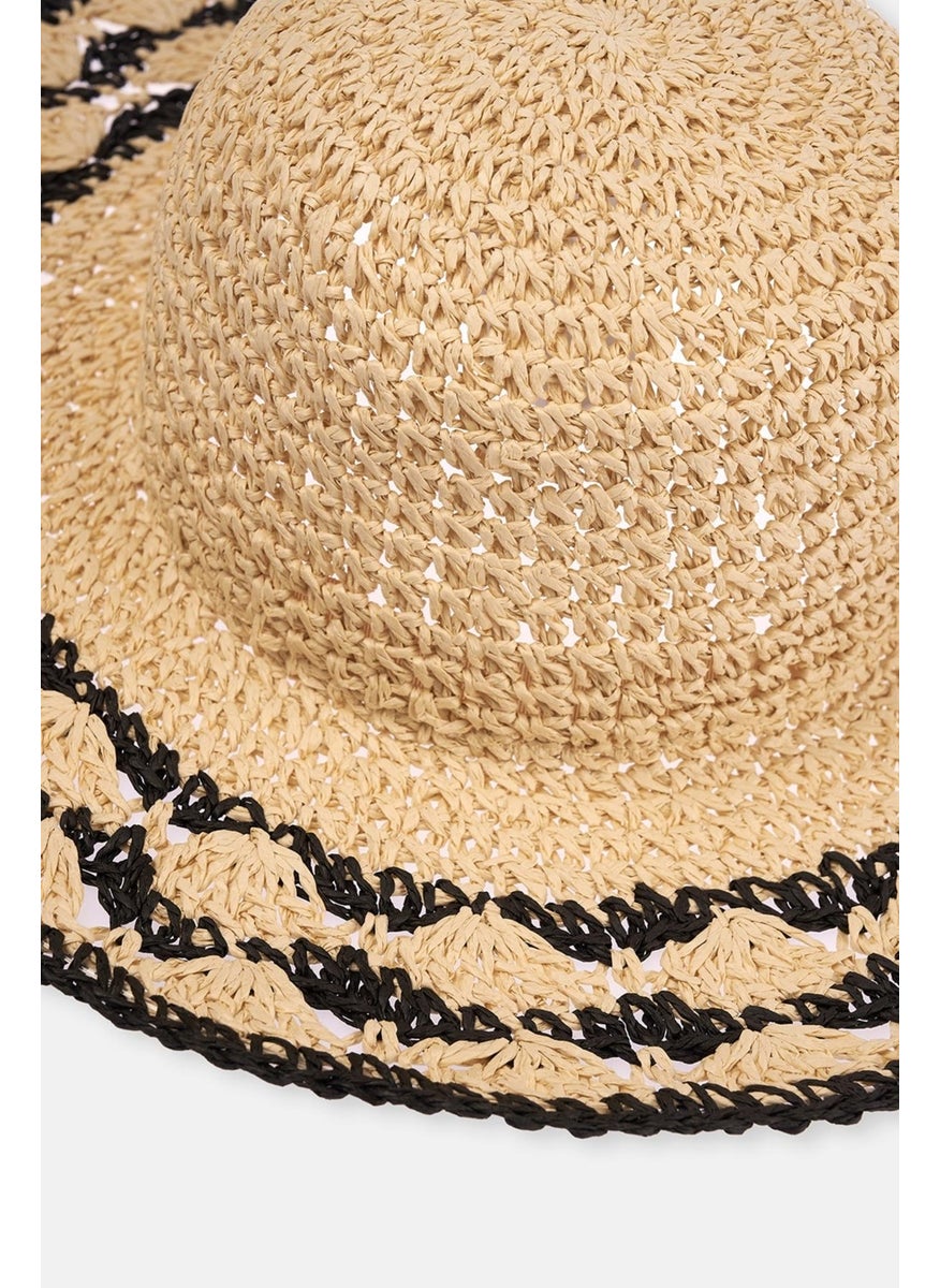 Ecru Patterned Straw Hat