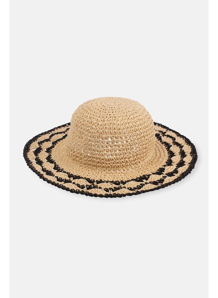 Ecru Patterned Straw Hat