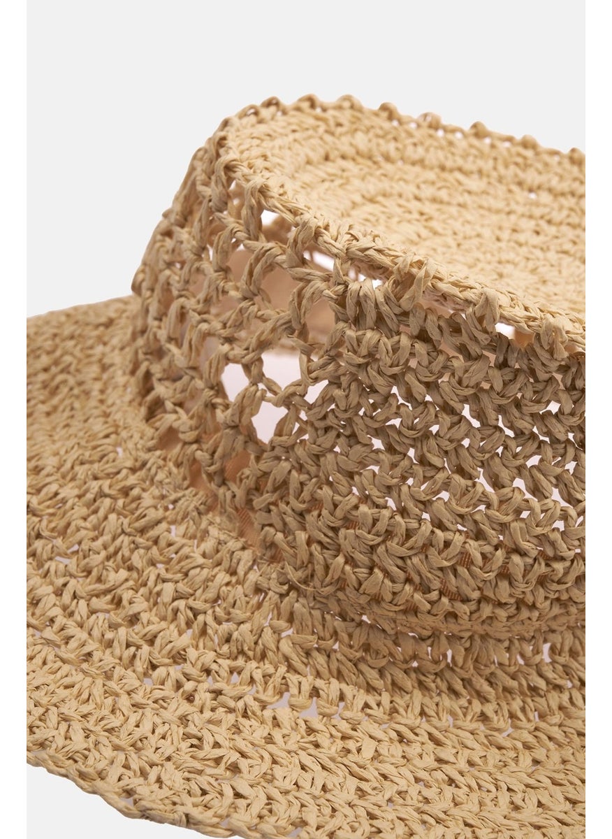 Beige Perforated Straw Hat