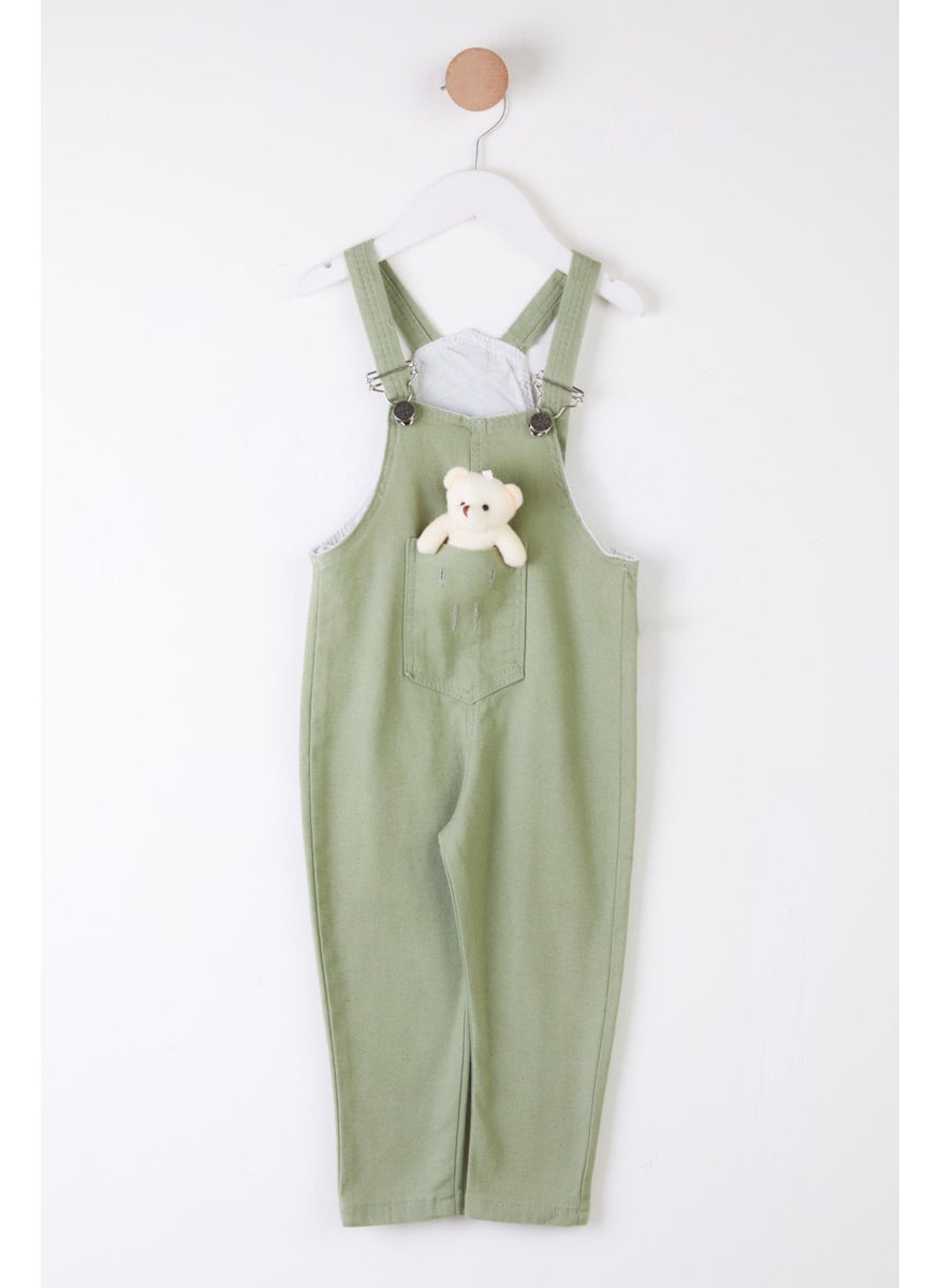 Girls Khaki Teddy Bear Overalls - 25358