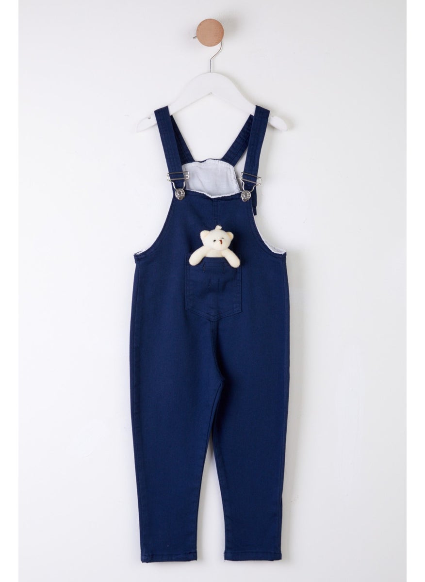 Girls Navy Blue Teddy Bear Overalls - 25358