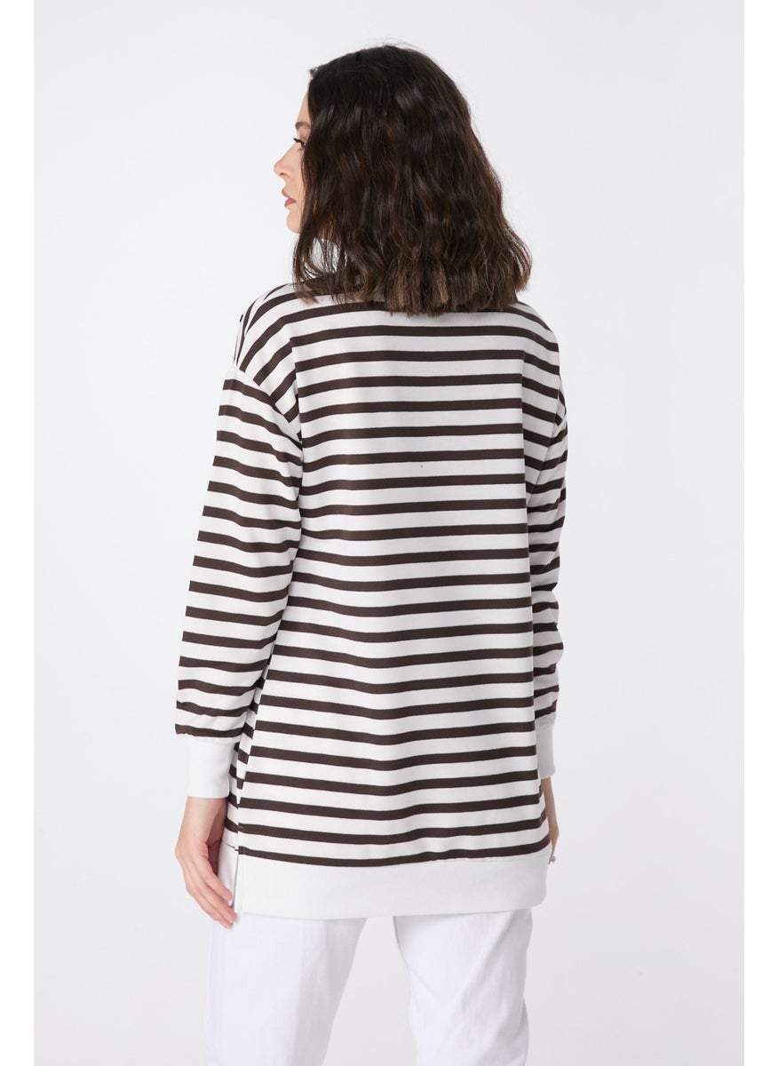 23892-BROWN Striped Sweat