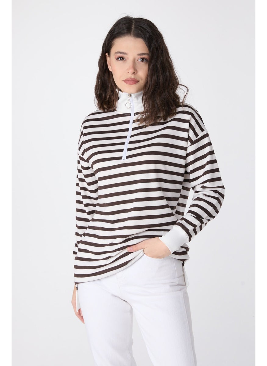 23892-BROWN Striped Sweat